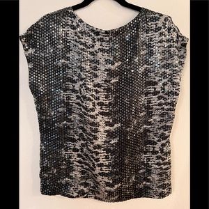 Chaus Sequined Summer Bling Top, Grey/blk/white; Sz S, sparkly clear sequins